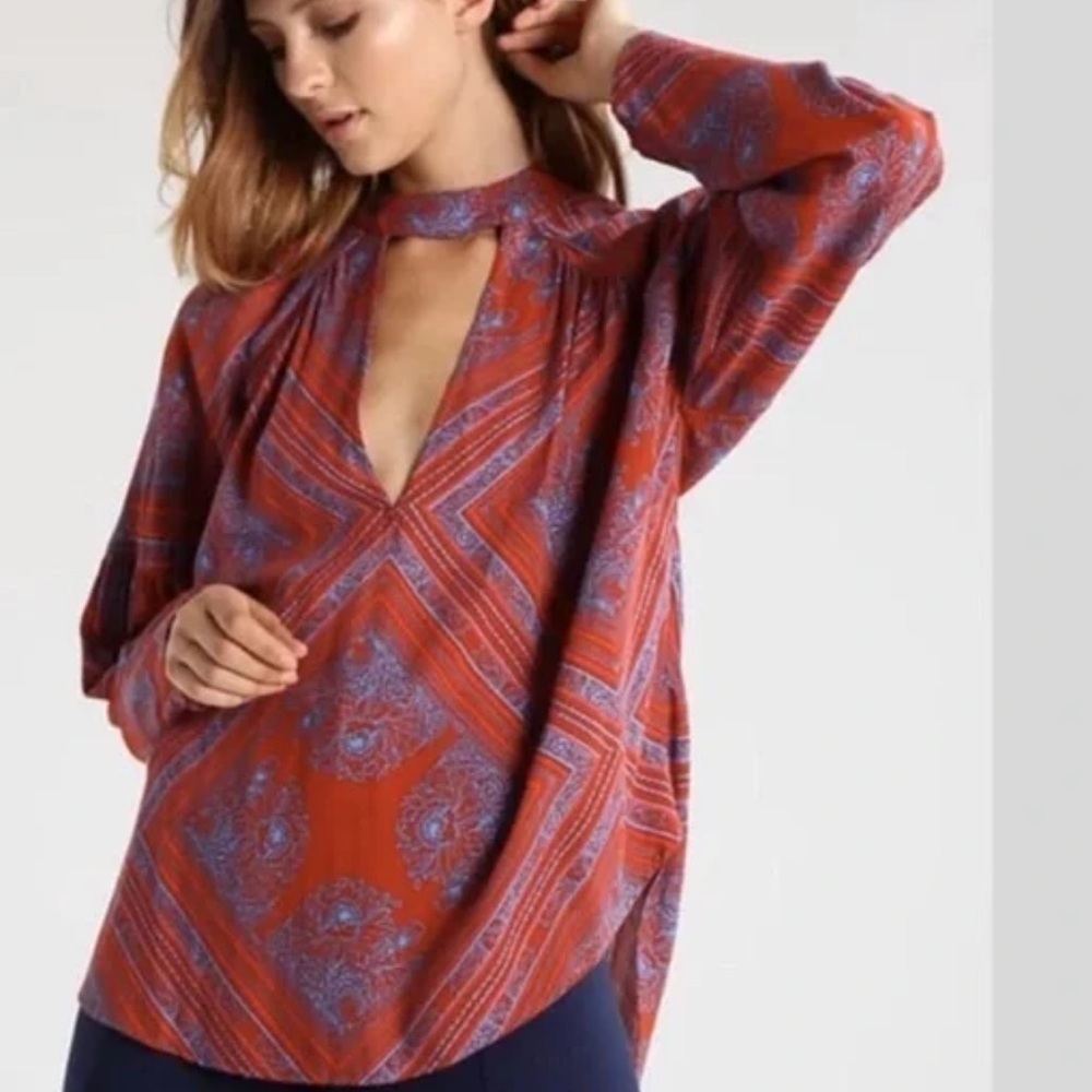 Free People Walking on a dream cutout choker blouse